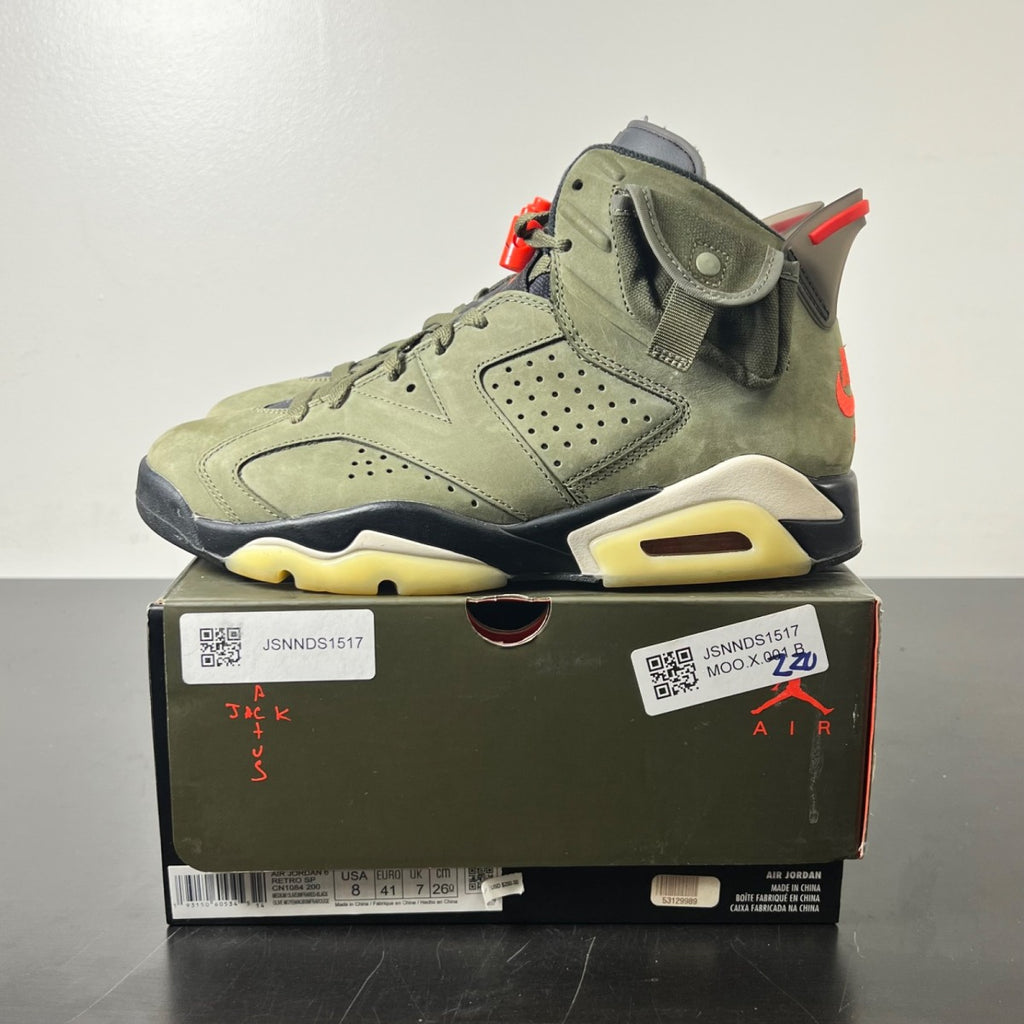Jordan 6 Retro Travis Scott 8 (Lightly Worn Pre-Owned)JordanMedium Olive/Black-Sail-University Red - Image 3