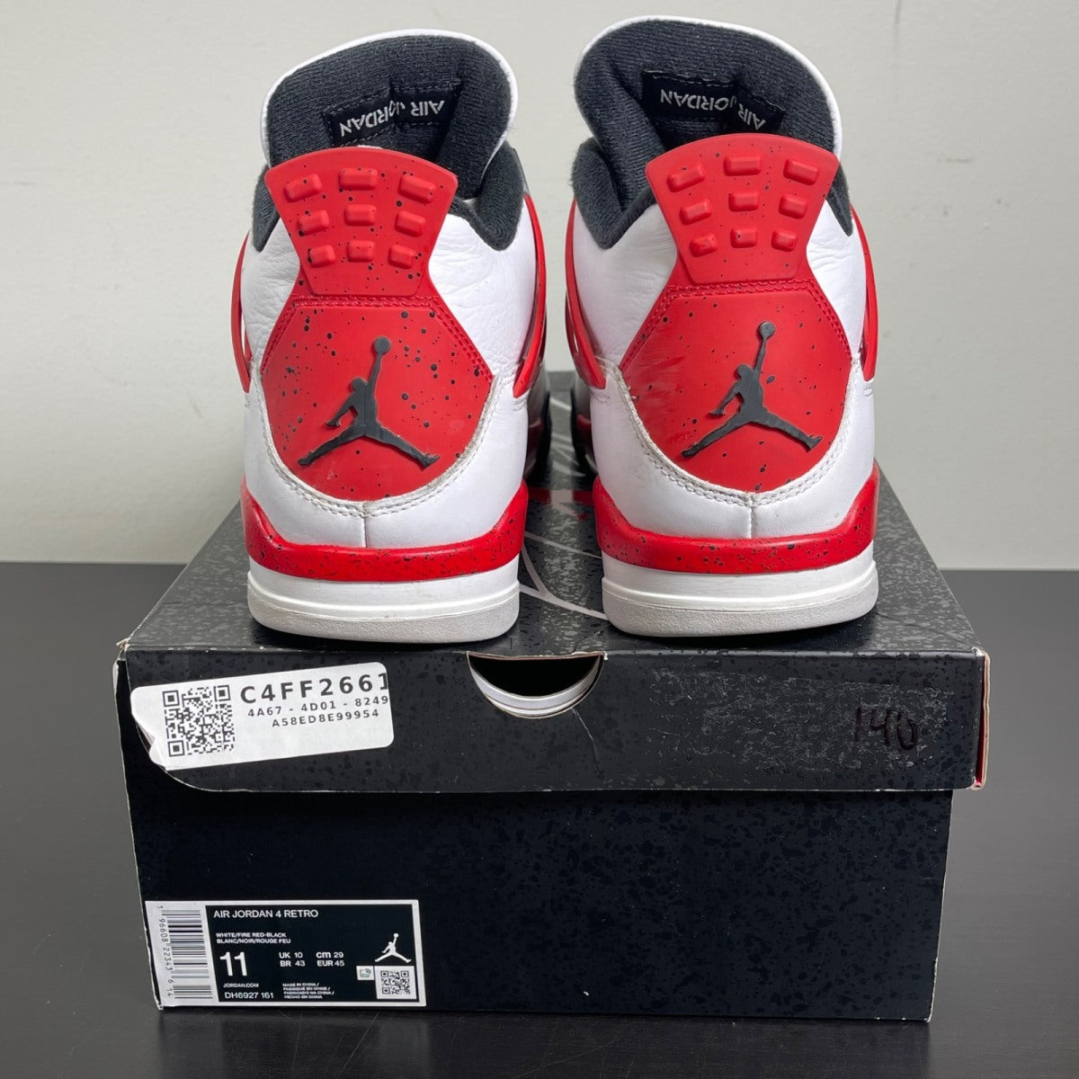 Jordan 4 Retro Red Cement 11 (Moderately Worn Pre-Owned)JordanWhite/Fire Red/Black/Neutral Grey - Image 4