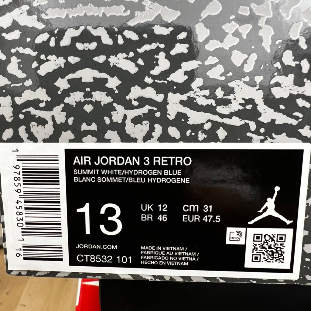 Jordan 3 Retro Lucky Shorts 13 (Lightly Worn Pre-Owned)JordanSummit White/Hydrogen Blue-Legend Blue-Photon Dust-Pure Platinum-Sail - Image 7