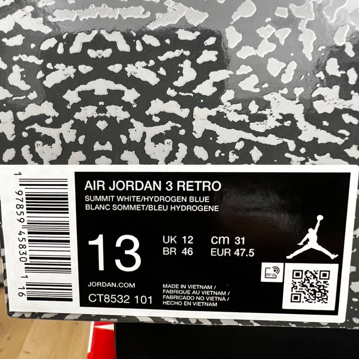 Jordan 3 Retro Lucky Shorts 13 (Lightly Worn Pre-Owned)JordanSummit White/Hydrogen Blue-Legend Blue-Photon Dust-Pure Platinum-Sail - Image 7