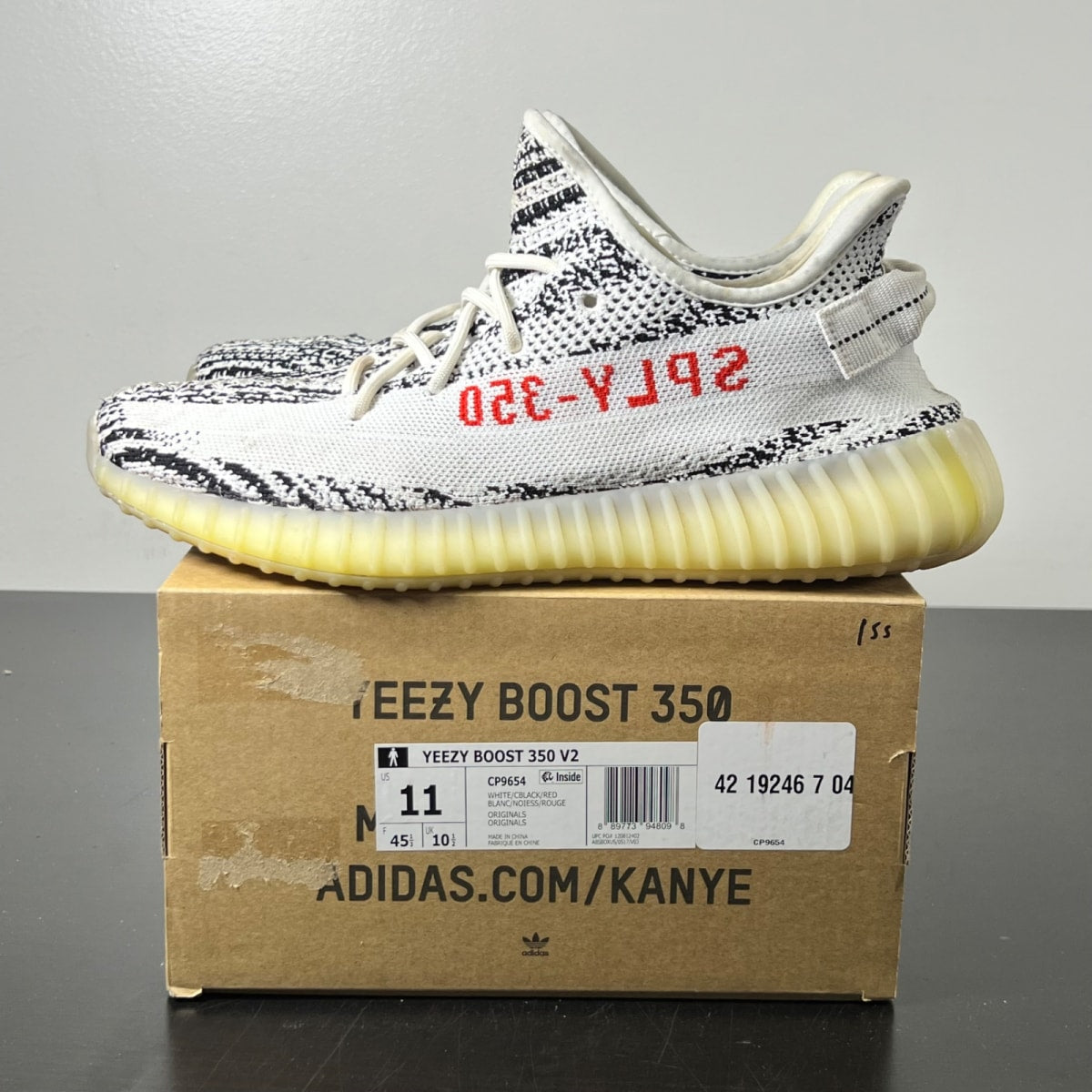 adidas Yeezy Boost 350 V2 Zebra 11 (Moderately Worn Pre-Owned)adidasWhite/Core Black/Red - Image 3