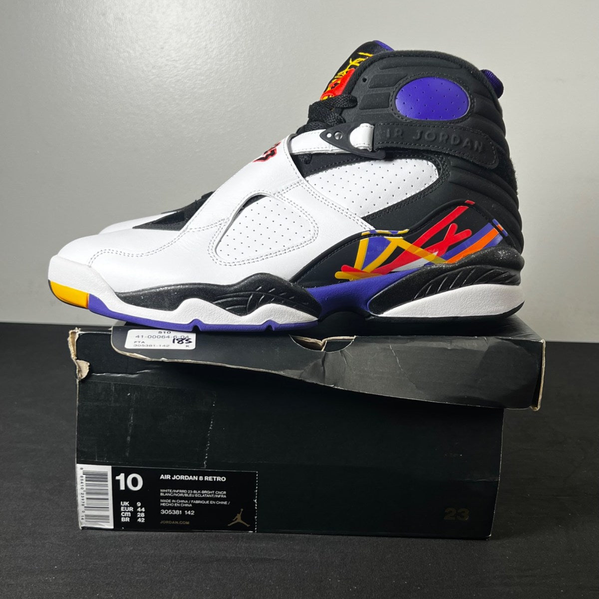 Jordan 8 Retro Three Peat 10 (New Pre-Owned)JordanWhite/Infrared 23-Black-Bright Concord - Image 3