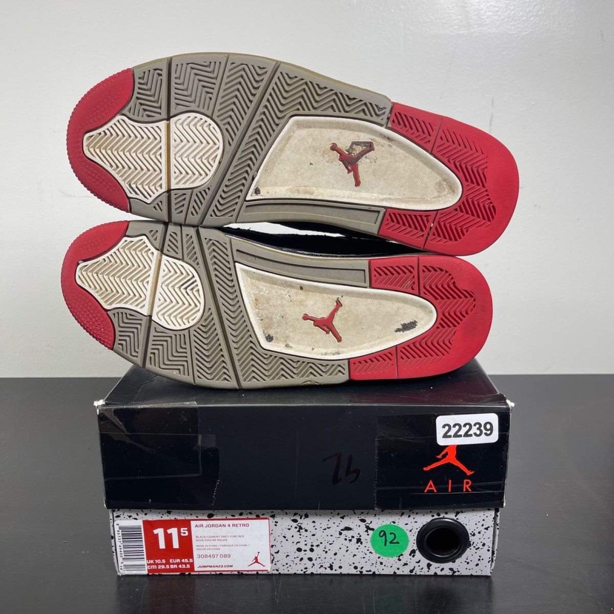 Jordan 4 Retro Black Cement (2012) 11.5 (Heavily Worn Pre-Owned)JordanBlack/Fire Red-Cement Grey - Image 5