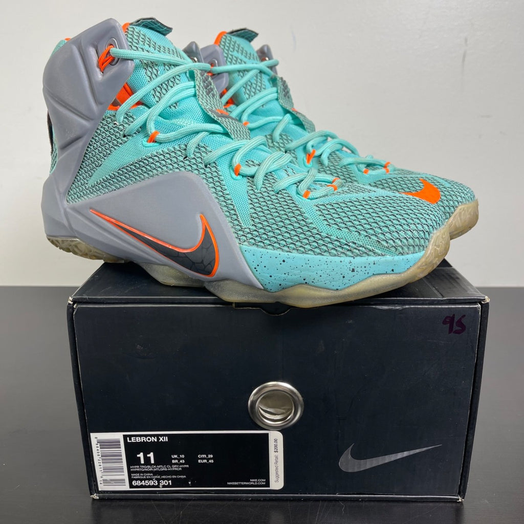 Nike LeBron 12 NSRL 11 (Moderately Worn Pre-Owned)NikeHyper Turquoise/Black-Metallic Cool Grey-Hyper Crimson - Image 1