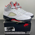 Jordan 5 Retro Fire Red Silver Tongue (2020) 10 (Moderately Worn Pre-Owned)JordanWhite/Black-Metallic Silver-Fire Red - Image 1