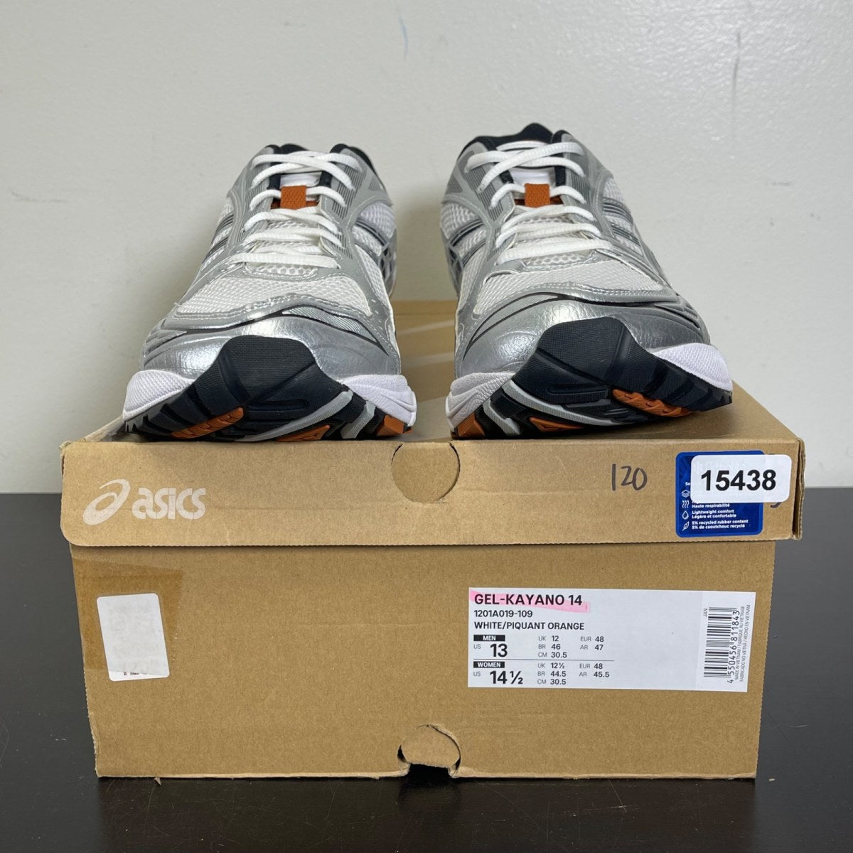 ASICS Gel-Kayano 14 White Piquant Orange 13 (Moderately Worn Pre-Owned)ASICSWhite/Piquant Orange - Image 2