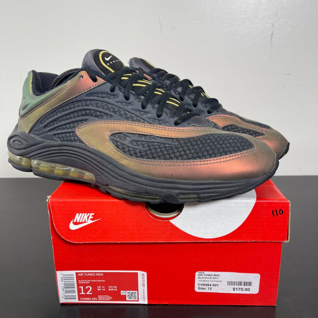 Nike Air Tuned Max Celery 12 (Moderately Worn Pre-Owned)NikeDark Charcoal/Celery-Saturn Red - Image 1