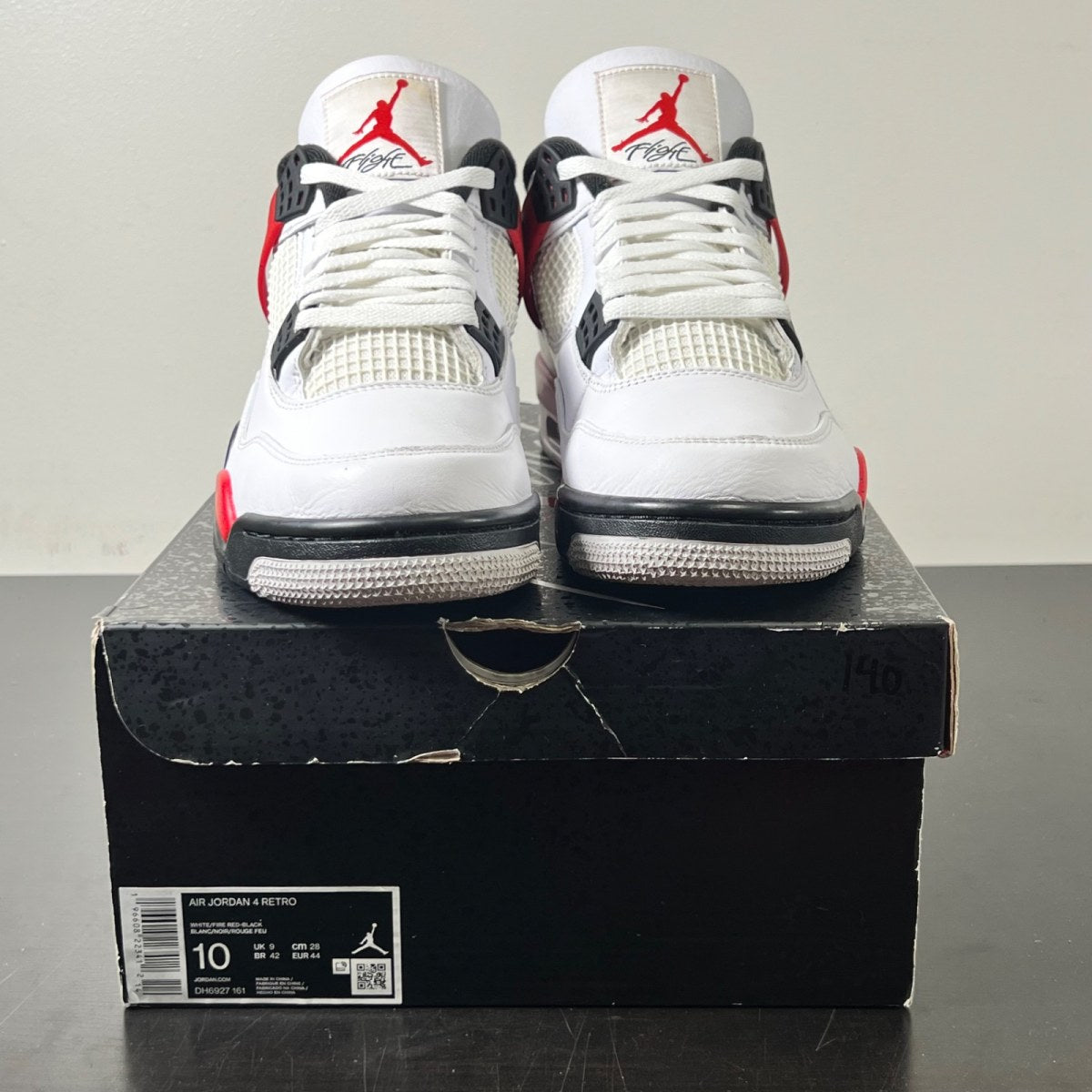 Jordan 4 Retro Red Cement 10 (Lightly Worn Pre-Owned)JordanWhite/Fire Red/Black/Neutral Grey - Image 2