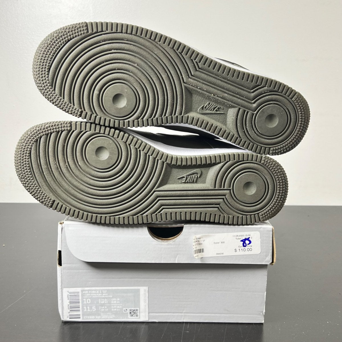 Nike Air Force 1 Low '07 Olive Black Double Swoosh 10 (Lightly Worn Pre-Owned)NikeOlive/Black-White - Image 6