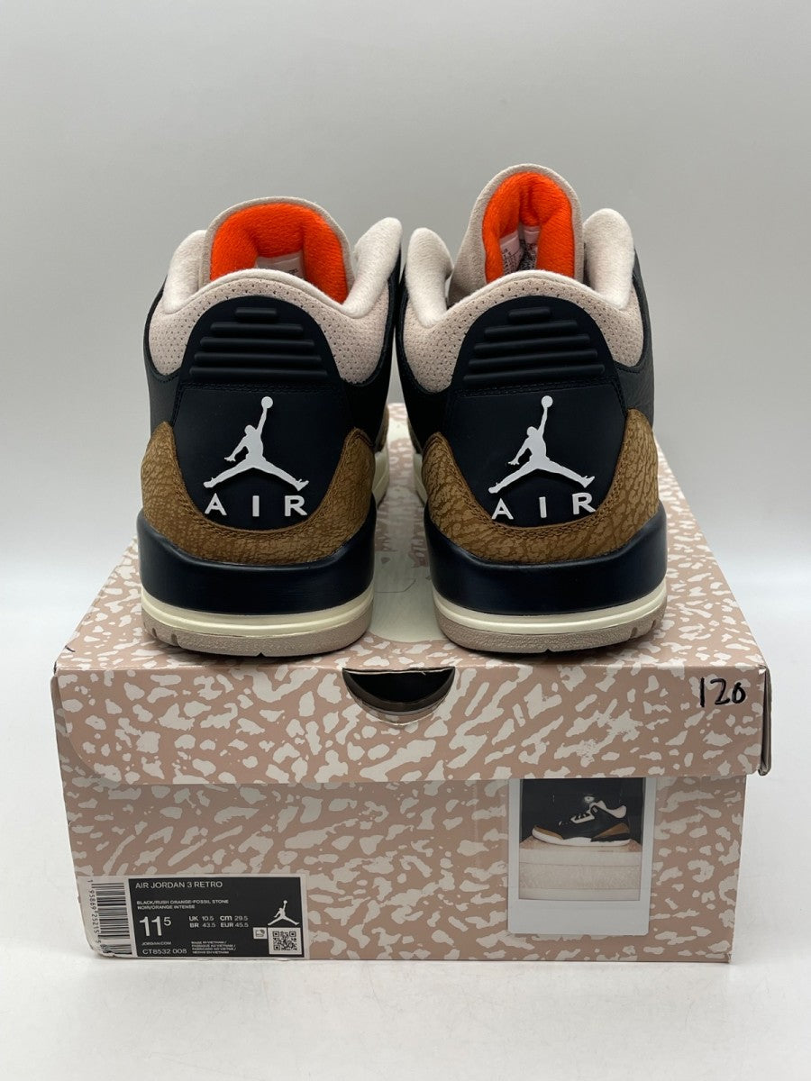 Jordan 3 Retro Desert Elephant 11.5 (Moderately Worn Pre-Owned)JordanBlack/Rush Orange/Fossil Stone/Sail - Image 3