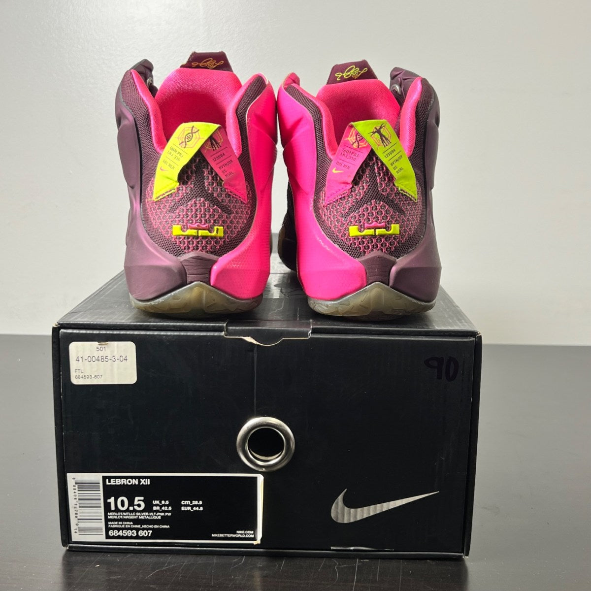 Nike LeBron 12 Double Helix 10.5 (Moderately Worn Pre-Owned)NikeMerlot/Volt/Pink Pow/Metallic Silver - Image 5