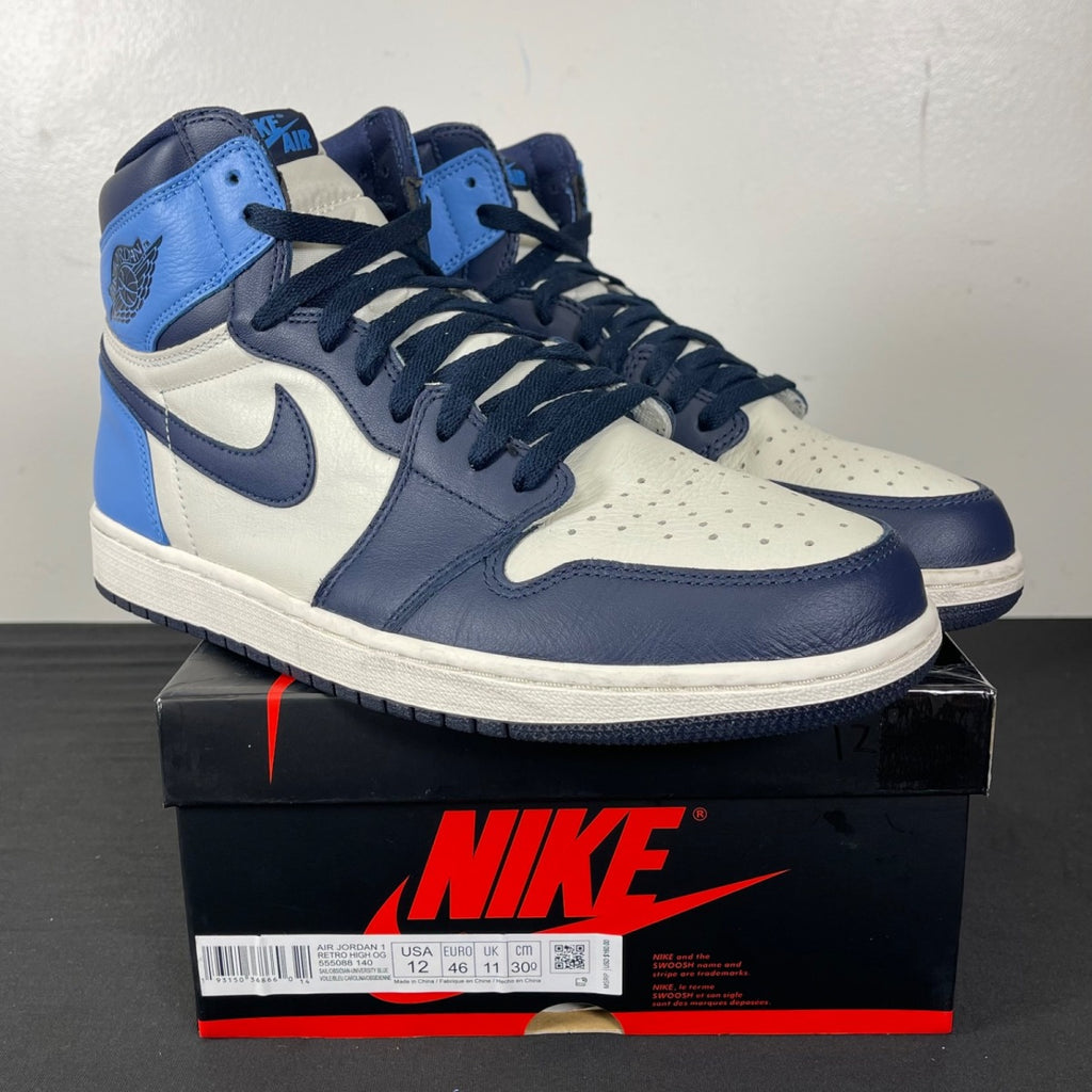 Jordan 1 Retro High Obsidian 12 (Moderately Worn Pre-Owned)JordanSail/Obsidian-University Blue - Image 1