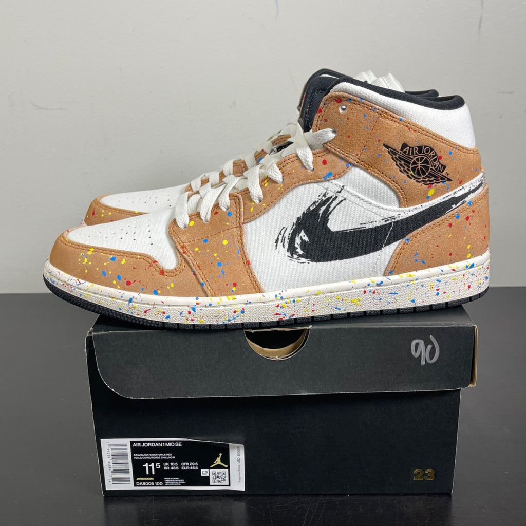 Jordan 1 Mid SE Brushstroke 11.5 (Moderately Worn Pre-Owned)JordanSail/Black-Cider-Chile Red - Image 3