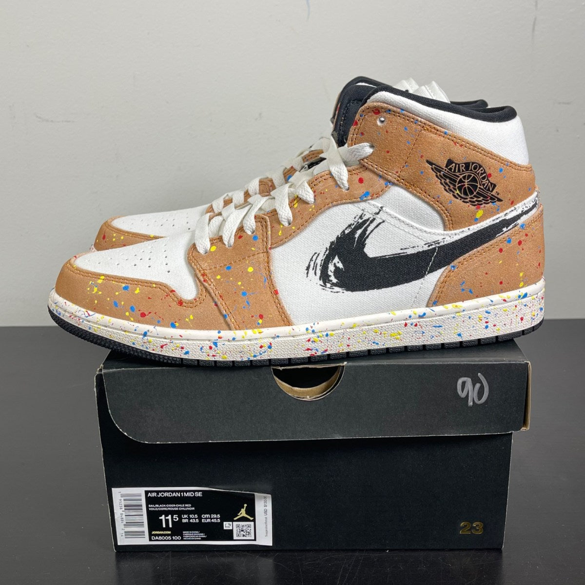 Jordan 1 Mid SE Brushstroke 11.5 (Moderately Worn Pre-Owned)JordanSail/Black-Cider-Chile Red - Image 3