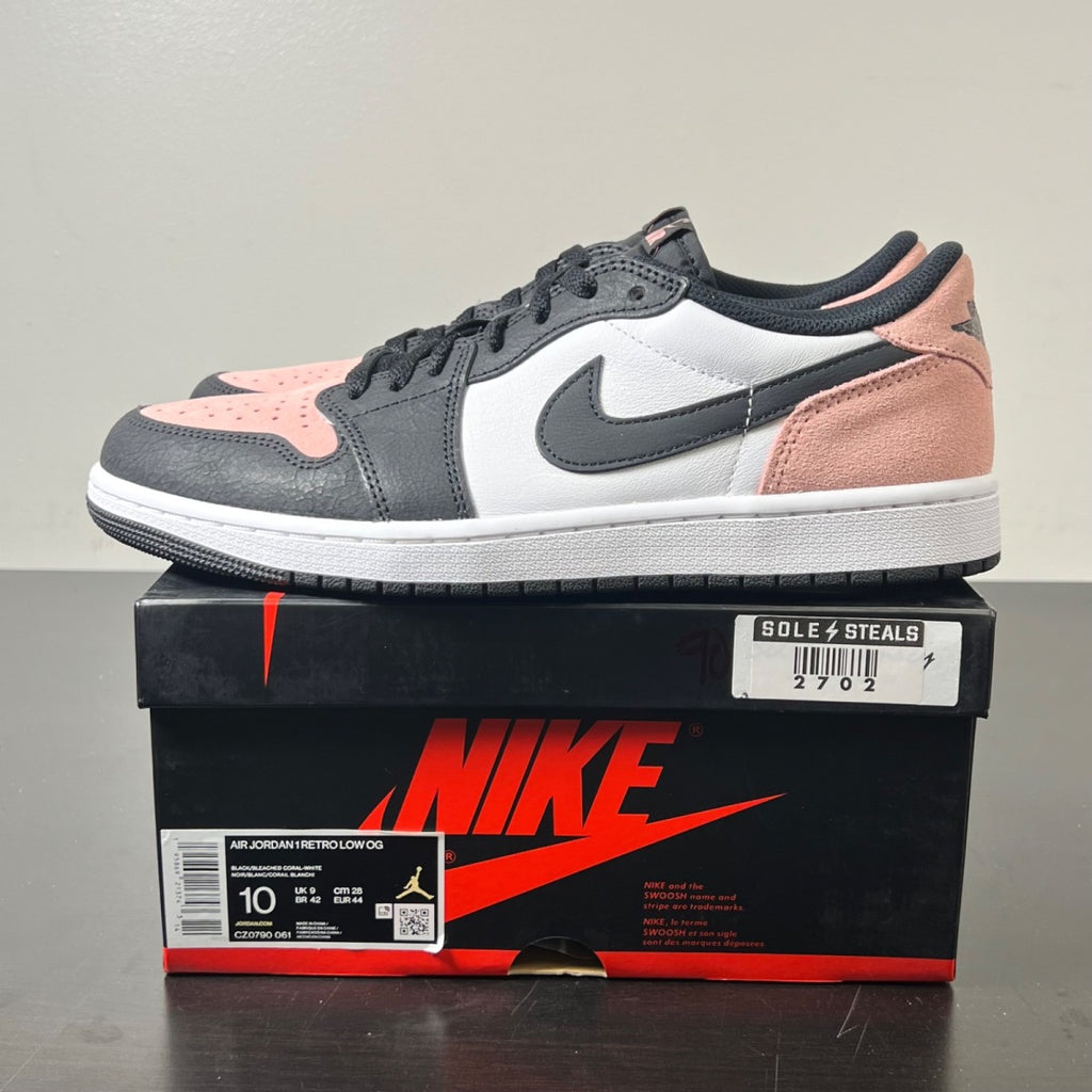 Jordan 1 Low OG Bleached Coral 10 (Lightly Worn Pre-Owned)JordanBlack/Bleached Coral-White-Grey Fog - Image 3