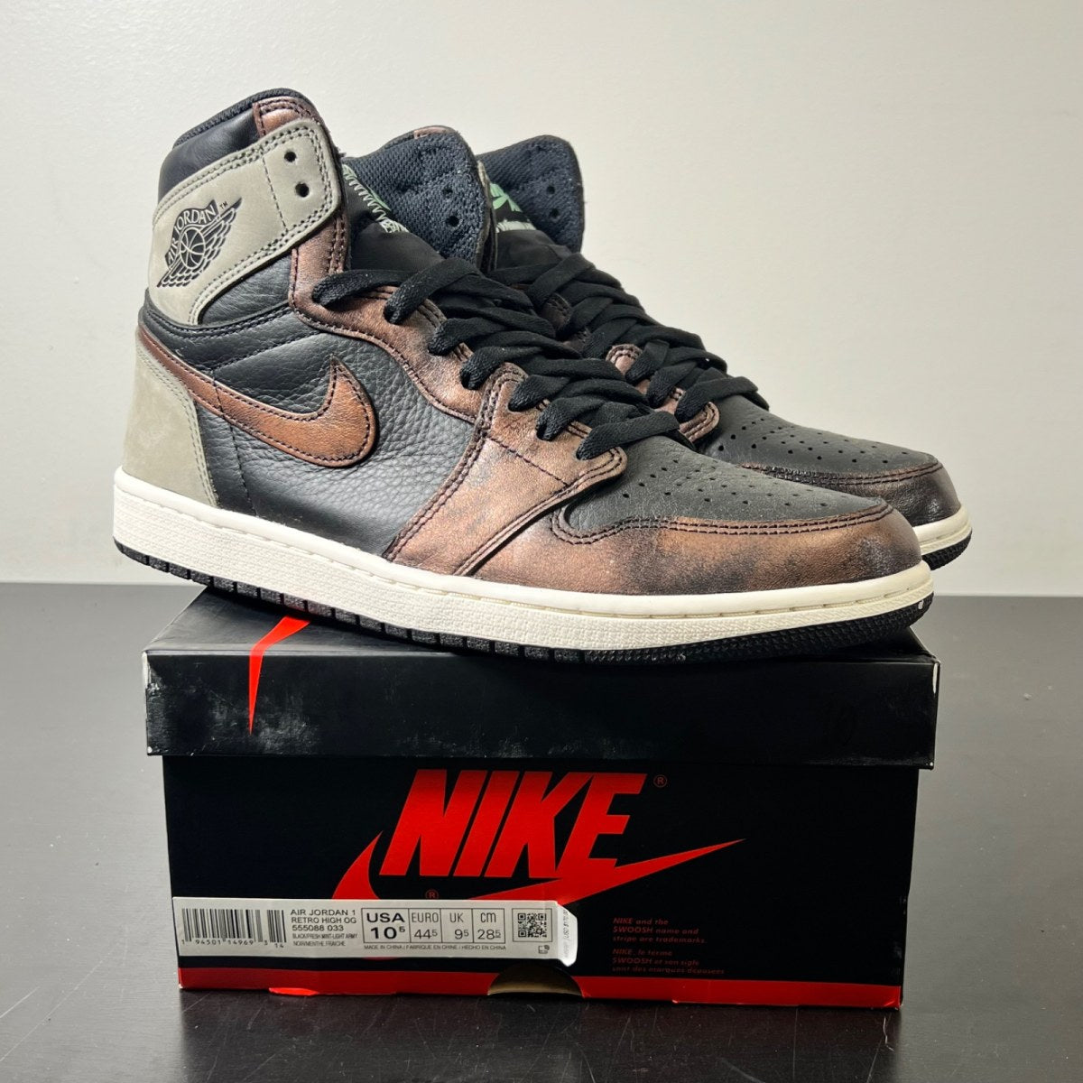 Jordan 1 Retro High Light Army Rust Shadow Patina 10.5 (Lightly Worn Pre-Owned)JordanBlack/Grey-Rust - Image 1