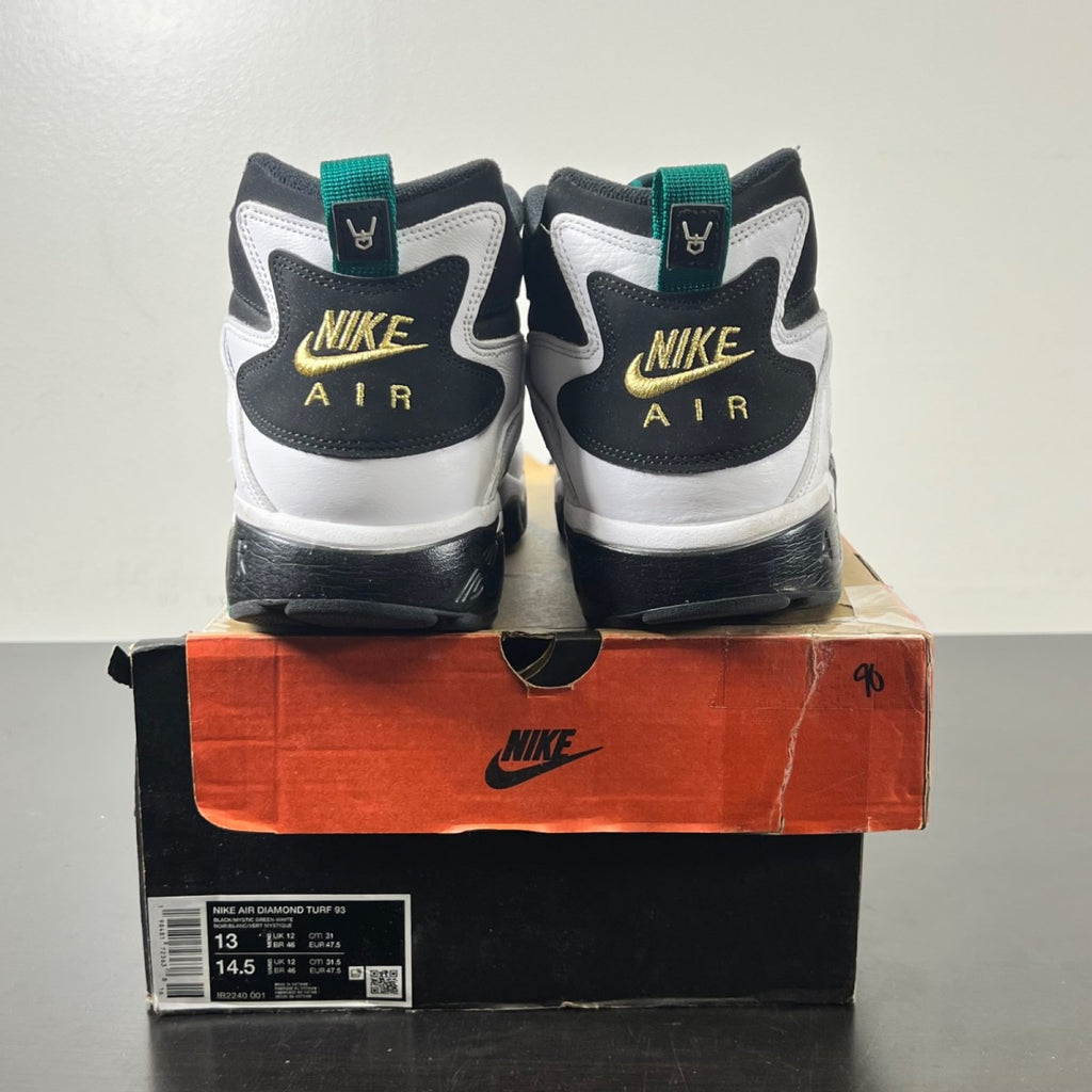 Nike Air Diamond Turf Emerald 13 (Moderately Worn Pre-Owned)NikeBlack/Mystic Green-White-Golden Tussah - Image 4