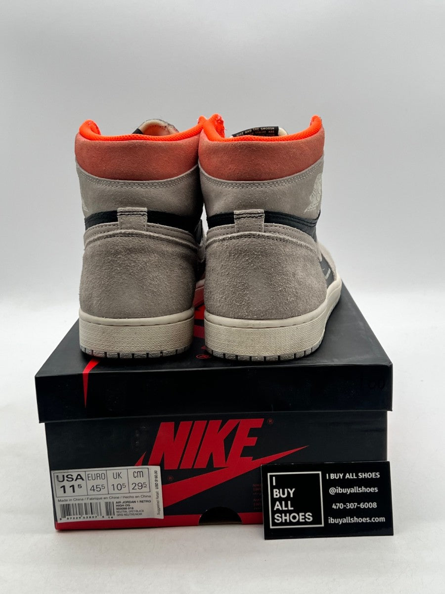 Jordan 1 Retro High Neutral Grey Hyper Crimson 11.5 (Moderately Worn Pre-Owned) - Image 3