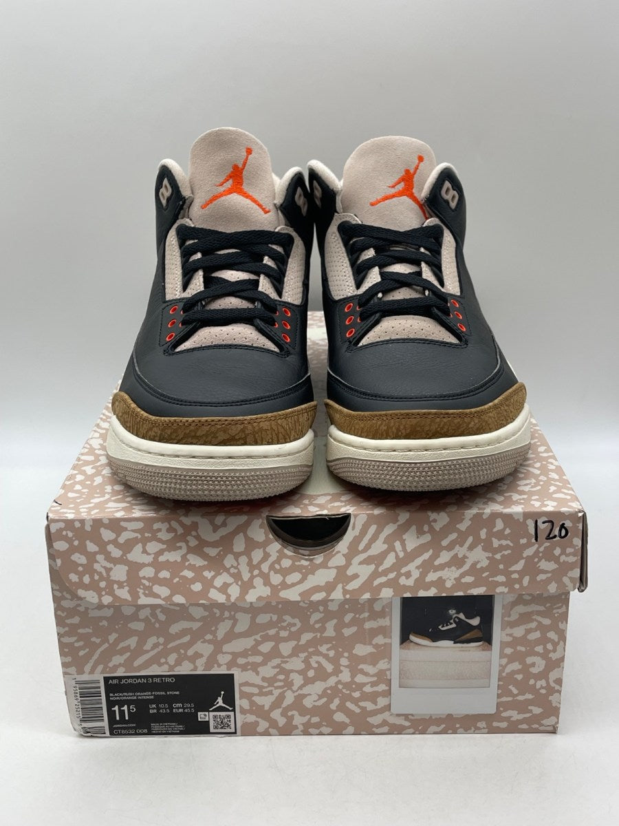 Jordan 3 Retro Desert Elephant 11.5 (Moderately Worn Pre-Owned)JordanBlack/Rush Orange/Fossil Stone/Sail - Image 2