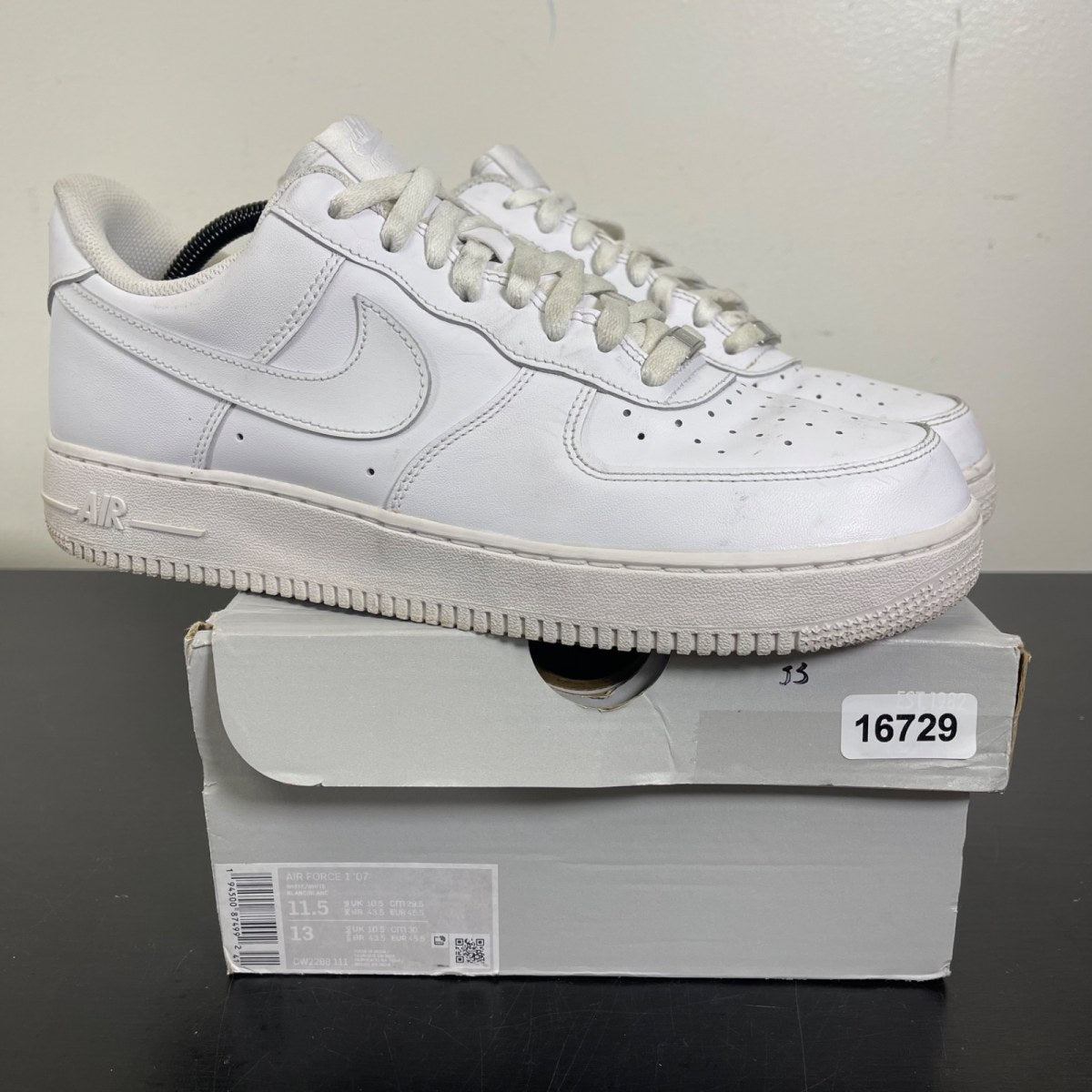 Nike Air Force 1 Low '07 White 11.5 (Moderately Worn Pre-Owned)NikeWhite/White - Image 1