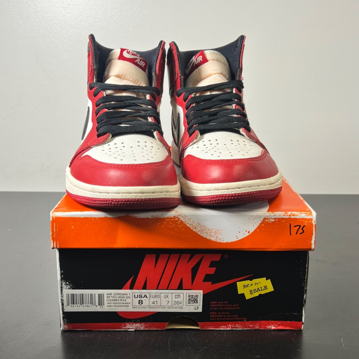 Jordan 1 Retro High OG Chicago Lost and Found 8 (Lightly Worn Pre-Owned)JordanVarsity Red/Black-Sail-Muslin - Image 2