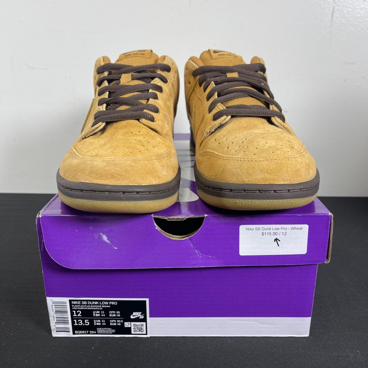 Nike SB Dunk Low Wheat 12 (Moderately Worn Pre-Owned)NikeWheat/Wheat-Baroque Brown-Gum - Image 2
