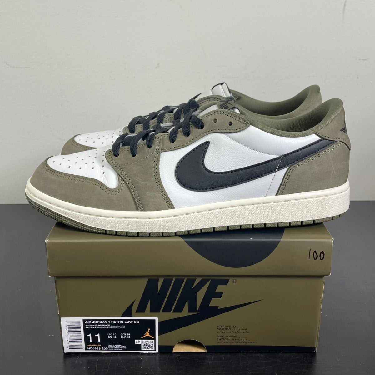 Jordan 1 Retro Low OG Medium Olive 11 (Moderately Worn Pre-Owned)JordanMedium Olive/Summit White/Sail/Black - Image 3