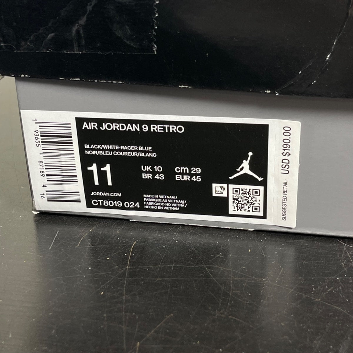 Jordan 9 Retro Racer Blue 11 (Moderately Worn Pre-Owned)JordanBlack/White-Racer Blue - Image 7