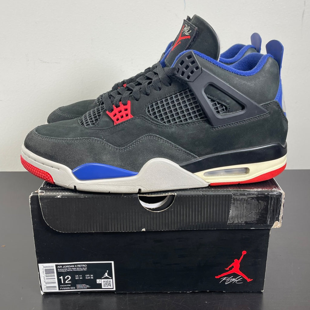 Jordan 4 Retro Rare Air (Gold Lettering) 12 (Moderately Worn Pre-Owned)JordanBlack/Fire Red/Deep Royal Blue/Dark Smoke Grey/Tech Grey - Image 3