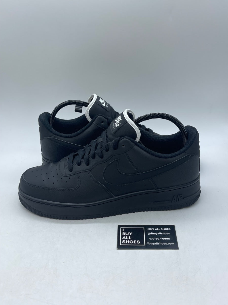Nike Air Force 1 Low Triple Black (White Tongue) 12 (Moderately Worn Pre-Owned) - Image 1