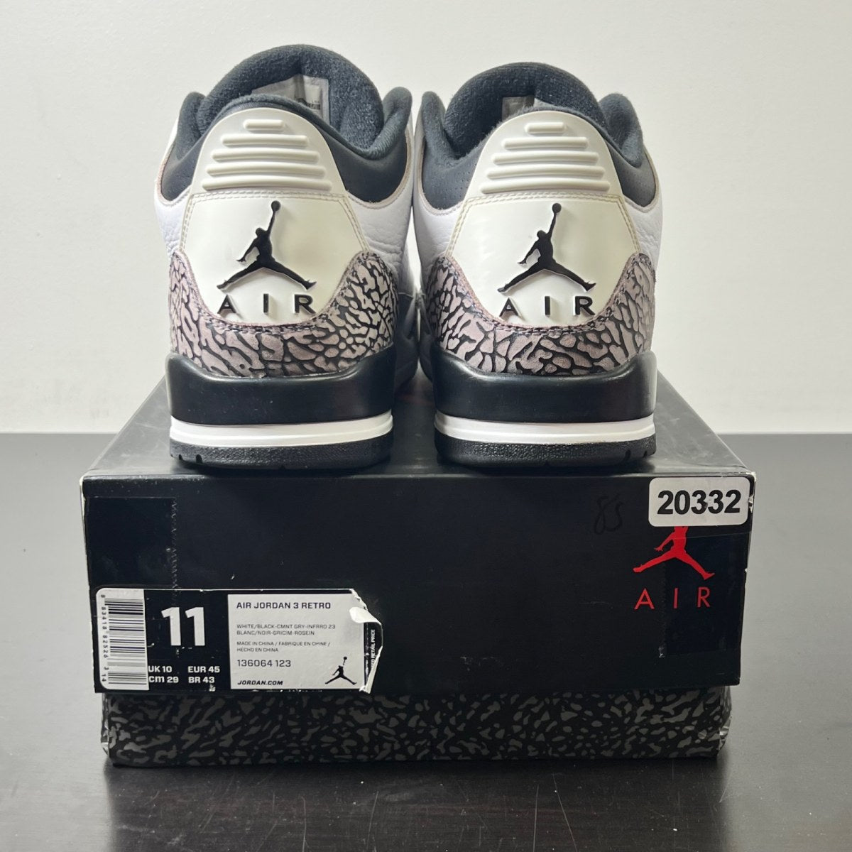 Jordan 3 Retro Infrared 23 11 (Heavily Worn Pre-Owned)JordanWhite/Cement Grey-Infrared 23-Black - Image 4