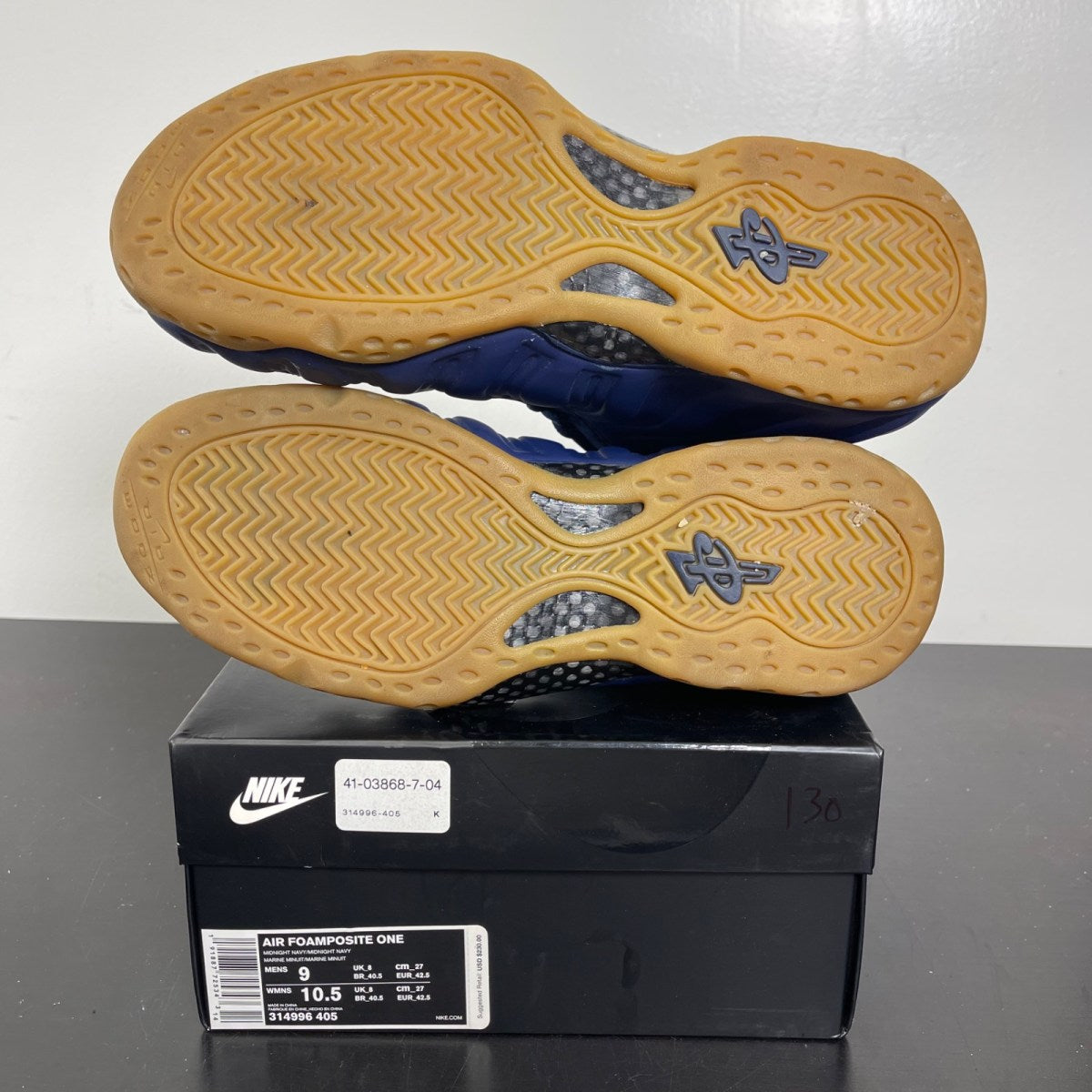 Nike Air Foamposite One Navy Gum 9 (Moderately Worn Pre-Owned)NikeMidnight Navy/Midnight Navy-Gum Light Brown-White - Image 5