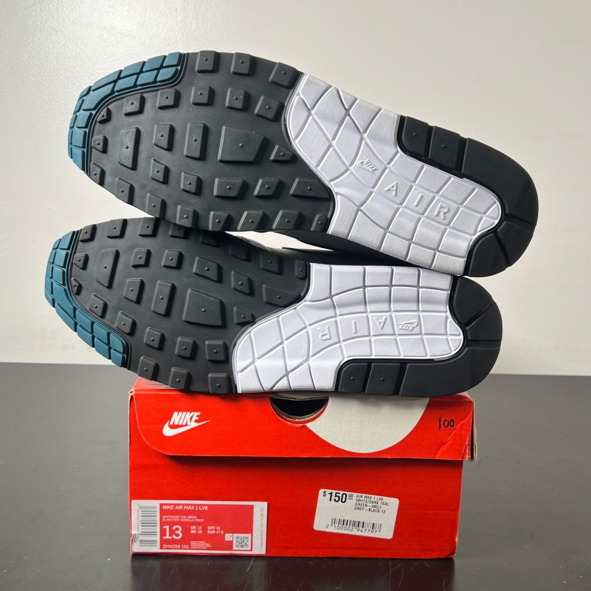 Nike Air Max 1 Dark Teal Green 13 (Lightly Worn Pre-Owned)NikeWhite/Dark Teal Green-Wolf Grey-Black - Image 6
