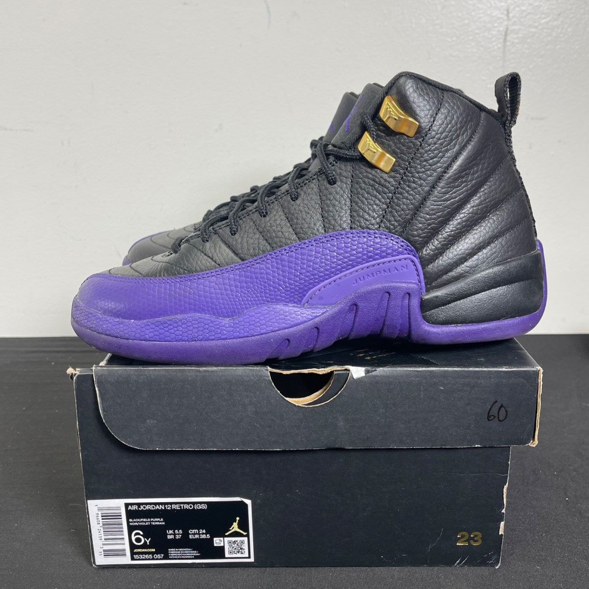 Jordan 12 Retro Field Purple (GS) 6Y (Moderately Worn Pre-Owned)JordanBlack/Field Purple/Taxi - Image 3