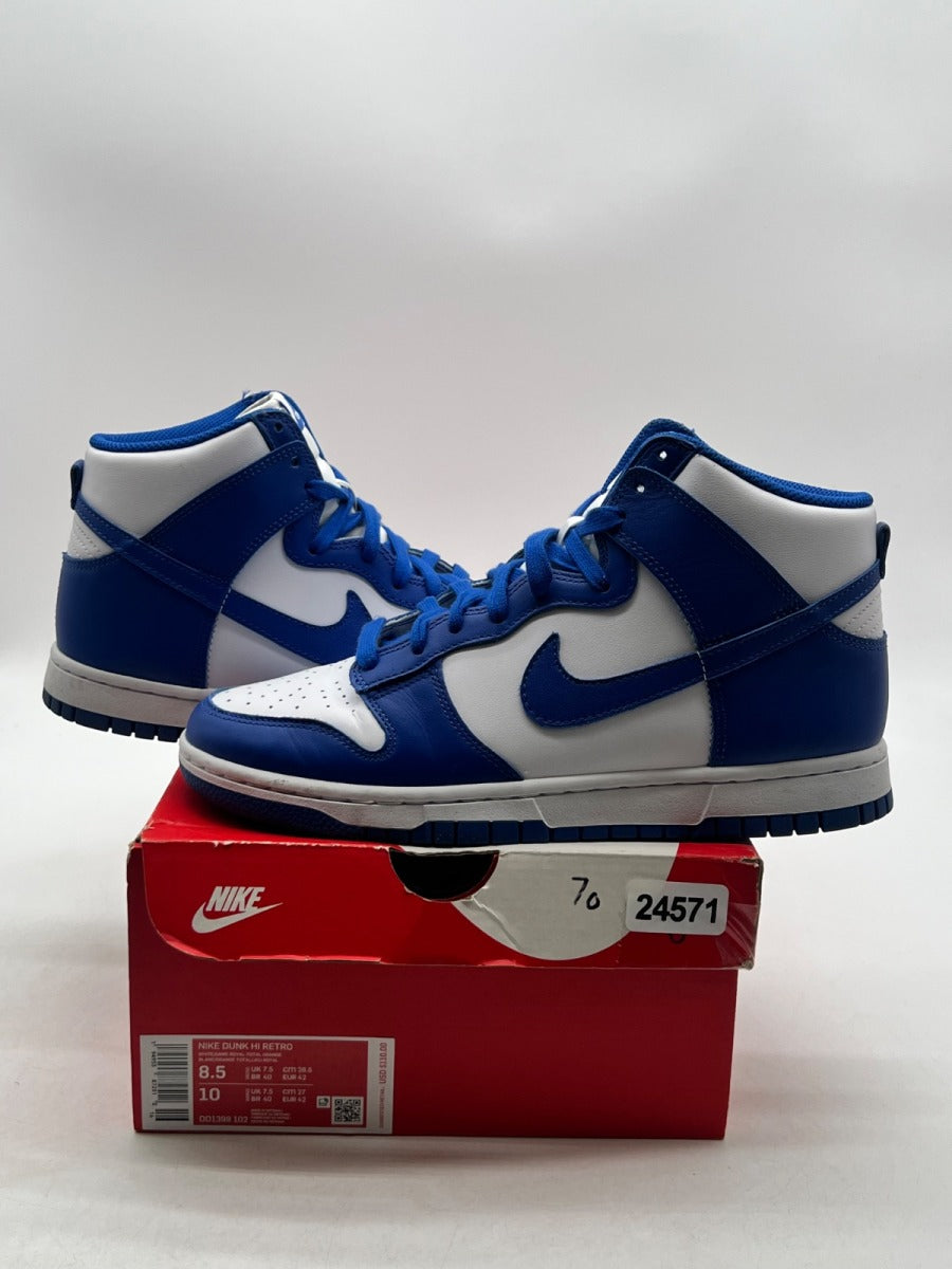 Nike Dunk High Game Royal 8.5 (Lightly Worn Pre-Owned)NikeWhite/Game Royal-Total Orange - Image 1