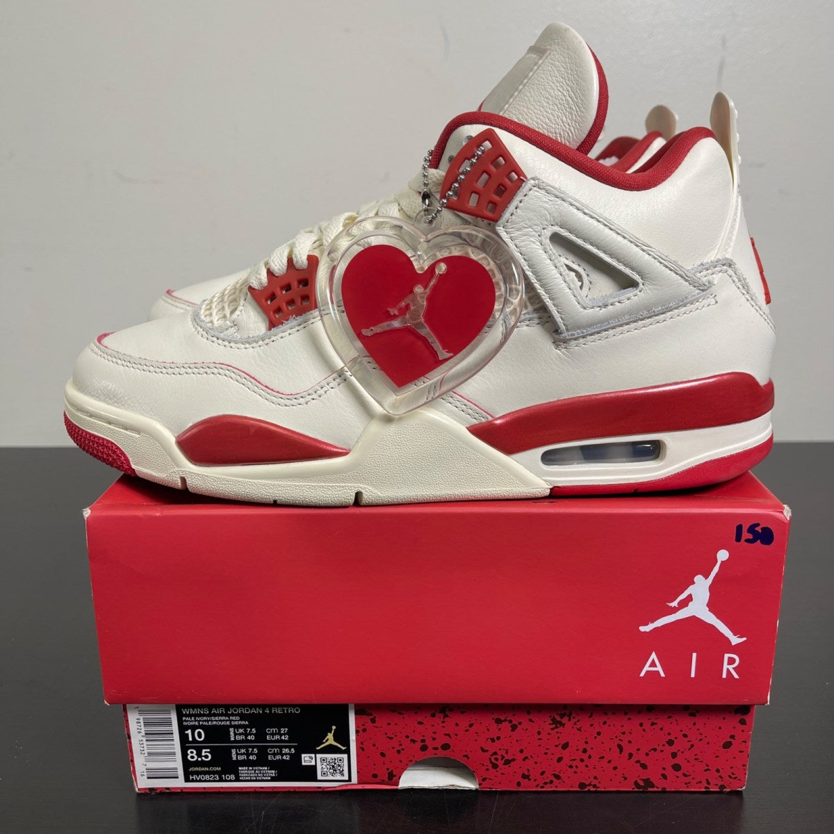 Jordan 4 Retro Valentine's Day Sierra Red (Women's) 10W (Moderately Worn Pre-Owned)JordanPale Ivory/Sierra Red/Tough Red - Image 3