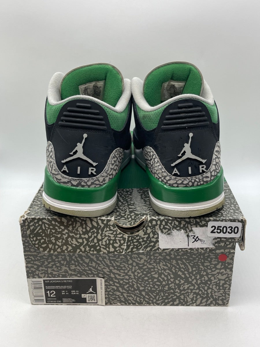 Jordan 3 Retro Pine Green 12 (Moderately Worn Pre-Owned)JordanBlack/Silver/White/Pine Green - Image 3