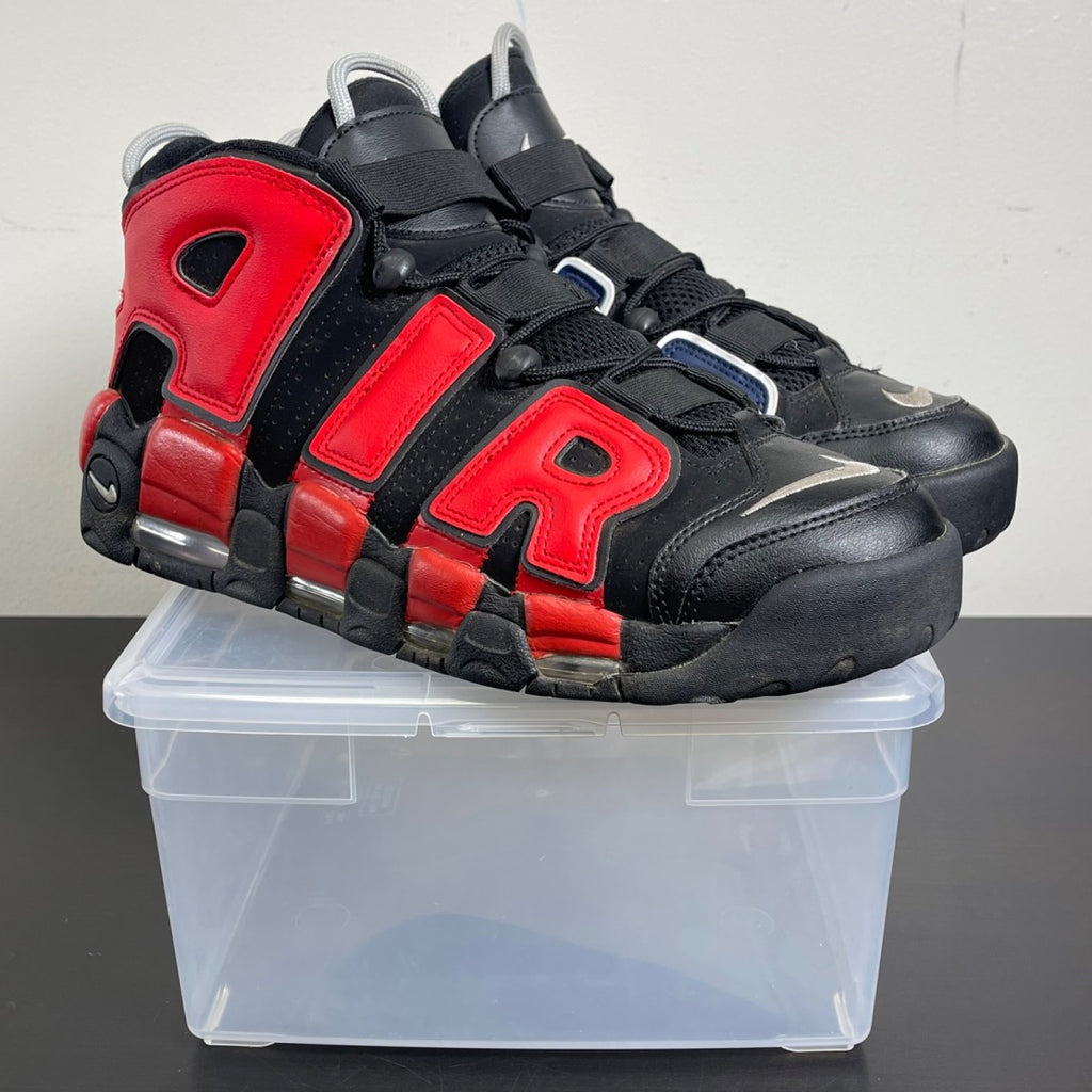 Nike Air More Uptempo 96 Alternates Split Black Varsity Red 11.5 (Moderately Worn Pre-Owned)NikeBlack/University Red-White - Image 1