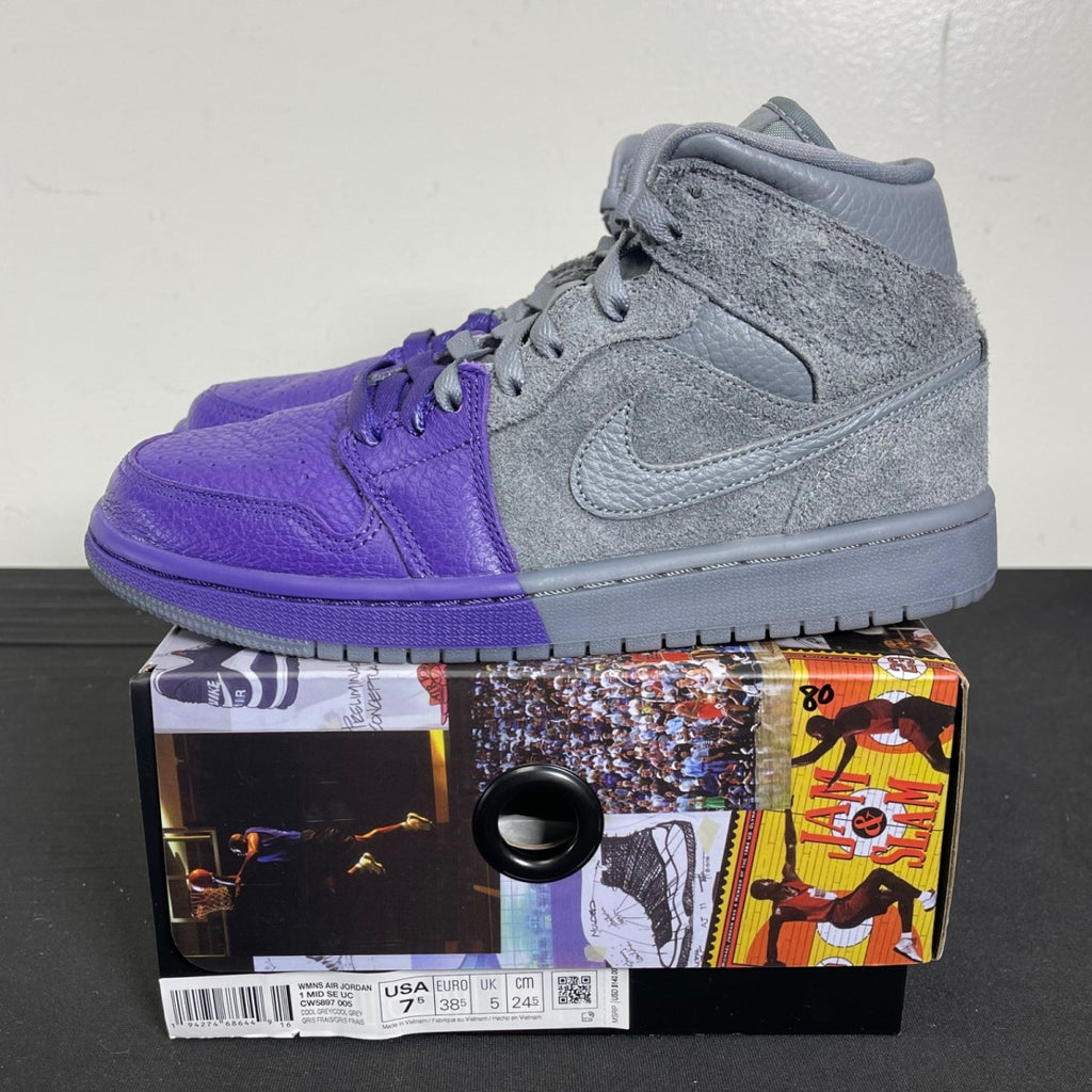 Jordan 1 Mid Sheila Rashid (Women's) 7.5W (Moderately Worn Pre-Owned)JordanMedium Grey/Cool Grey-Court Purple - Image 3