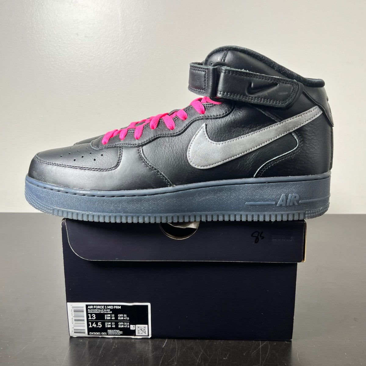 Nike Air Force 1 Mid PRM Black Metallic Silver 13 (Lightly Worn Pre-Owned)Nike - Image 3