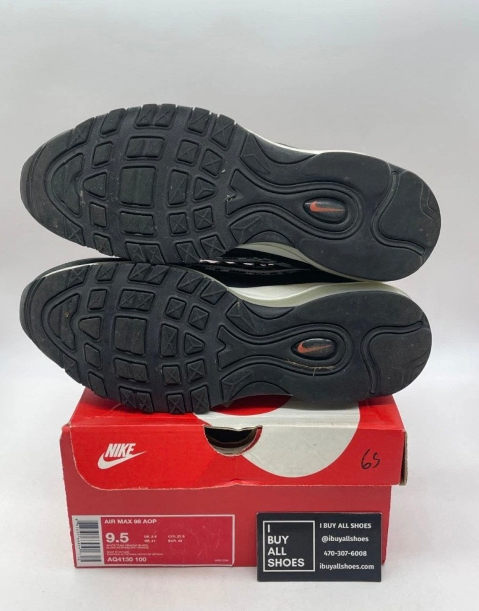 Nike Air Max 98 AOP Black 9.5 (Lightly Worn Pre-Owned)NikeWhite/Team Orange-Black - Image 9