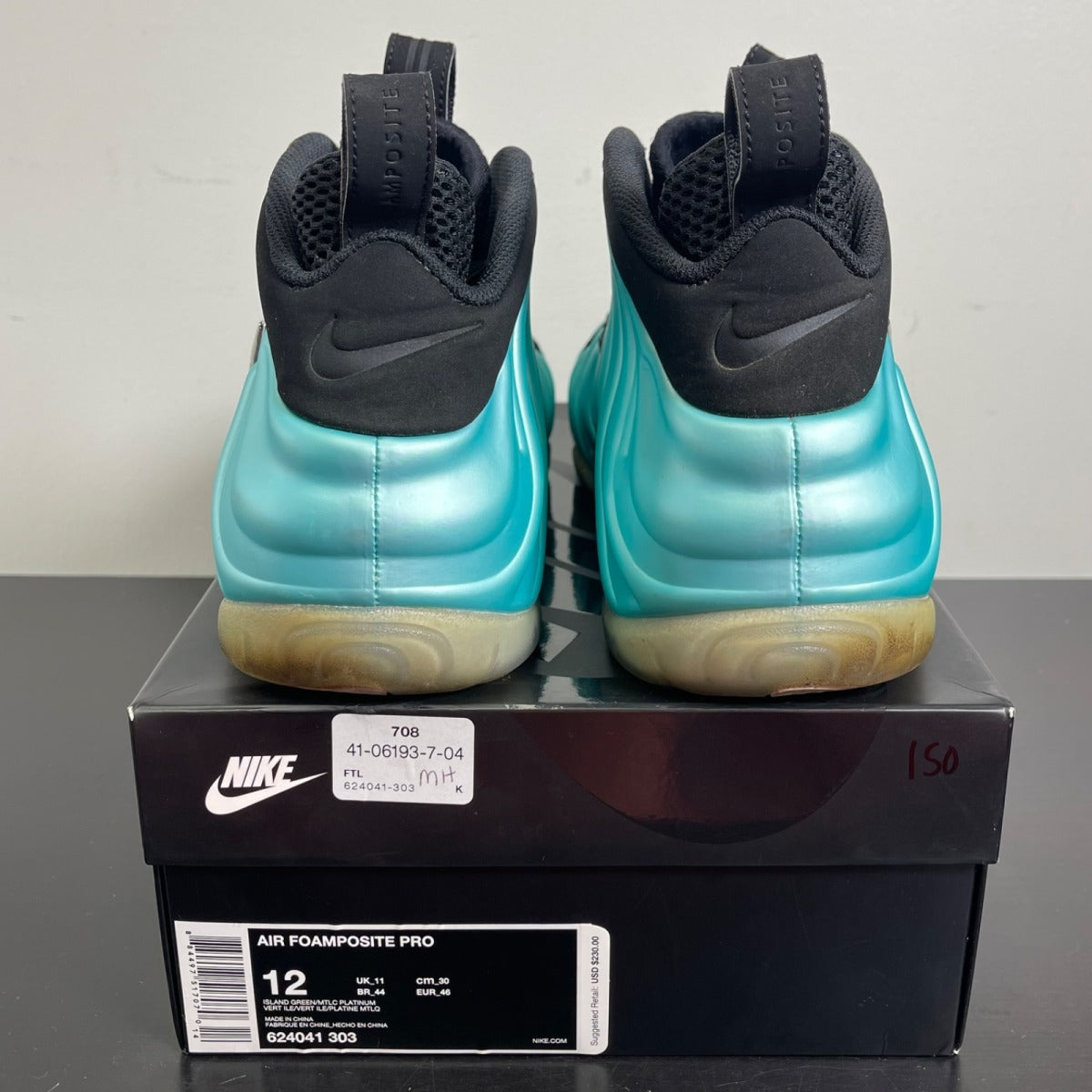 Air Nike Foamposite Pro Island Green 12 (Moderately Worn Pre-Owned)NikeIsland Green/Metallic Platinum-Island Green - Image 4