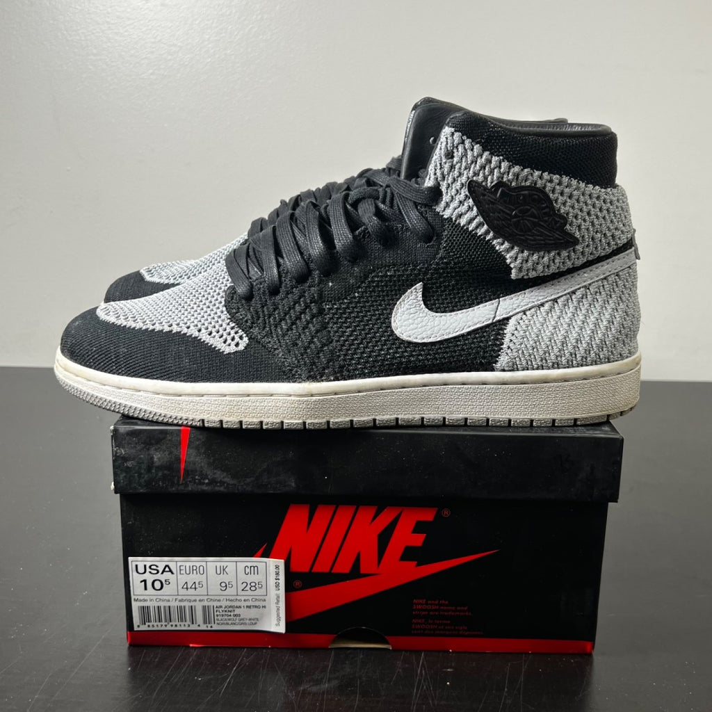 Jordan 1 Retro High Flyknit Shadow 10.5 (Lightly Worn Pre-Owned)JordanBlack/Wolf Grey-White - Image 3