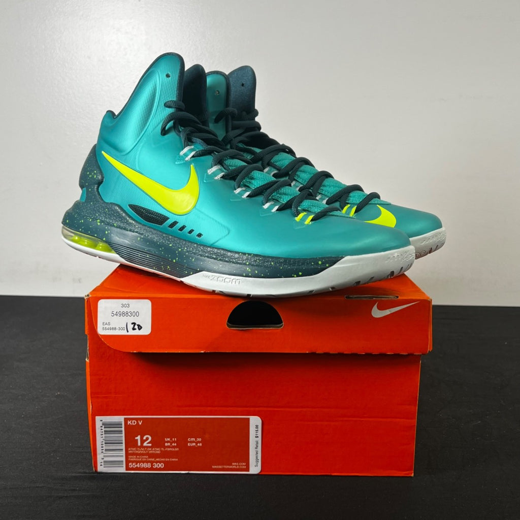 Nike KD 5 Hulk 12 (New Pre-Owned)NikeAtomic Teal / Volt / Dark Atomic Teal / Fiberglass / Gamma Ray - Image 1