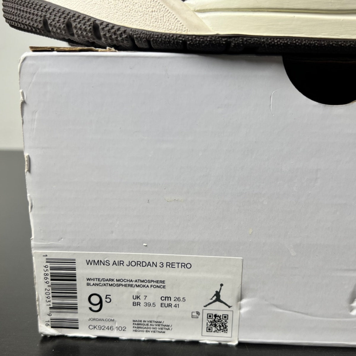 Jordan 3 Retro Neapolitan Dark Mocha (Women's) 9.5W (Lightly Worn Pre-Owned)JordanWhite/Dark Mocha-Atmosphere-Sail - Image 4
