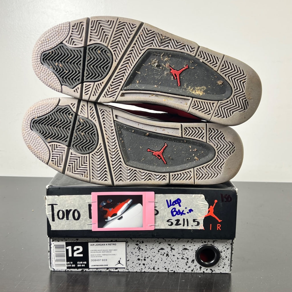 Jordan 4 Retro Toro Bravo 12 (Lightly Worn Pre-Owned)JordanFire Red/White-Black-Cement Grey - Image 6