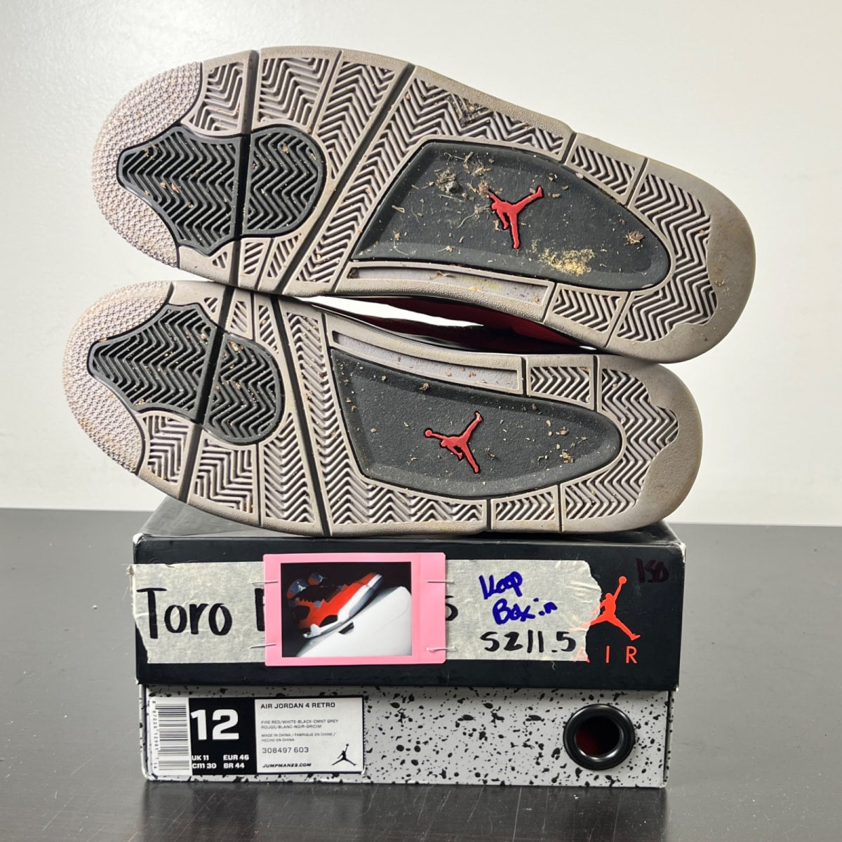 Jordan 4 Retro Toro Bravo 12 (Lightly Worn Pre-Owned)JordanFire Red/White-Black-Cement Grey - Image 6