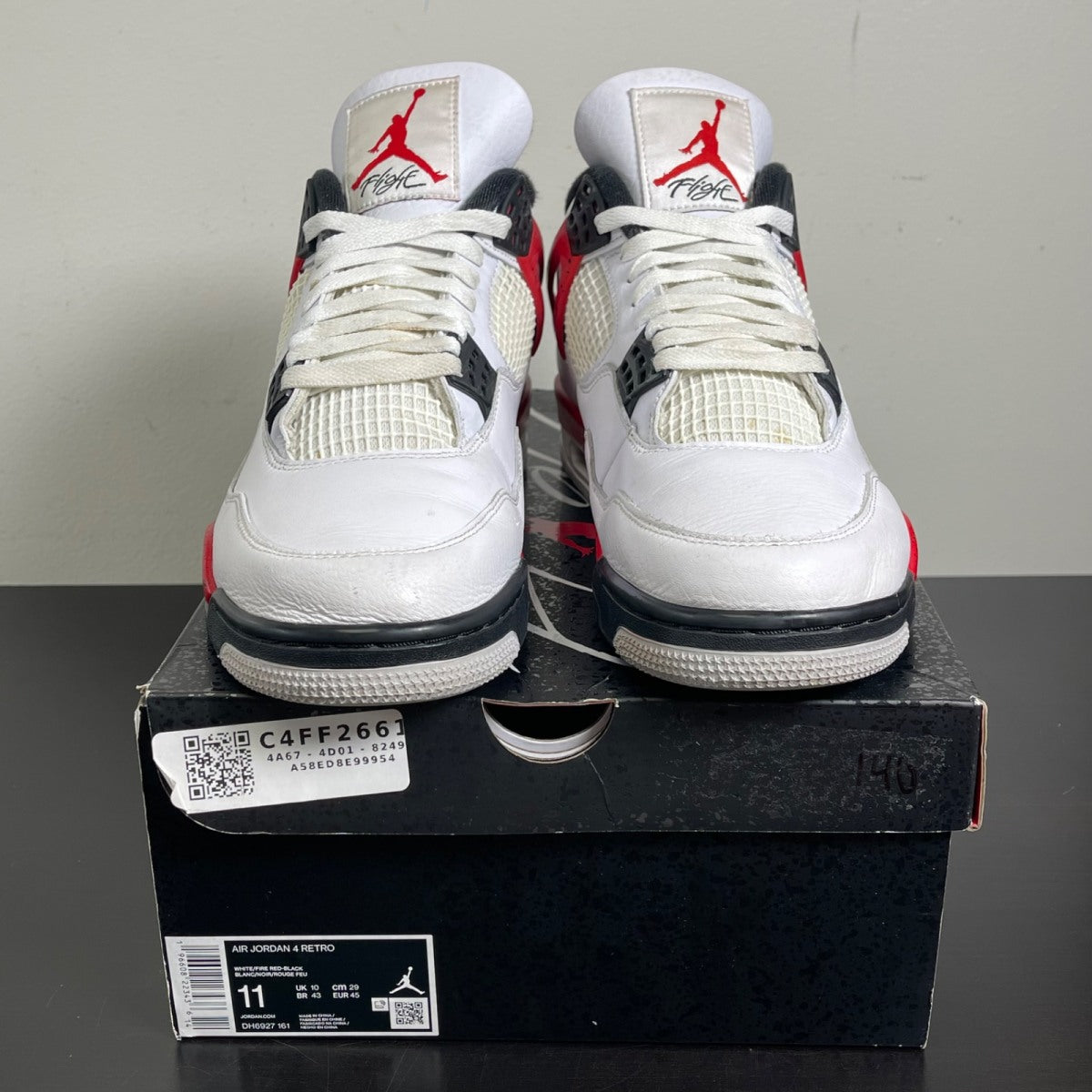 Jordan 4 Retro Red Cement 11 (Moderately Worn Pre-Owned)JordanWhite/Fire Red/Black/Neutral Grey - Image 2