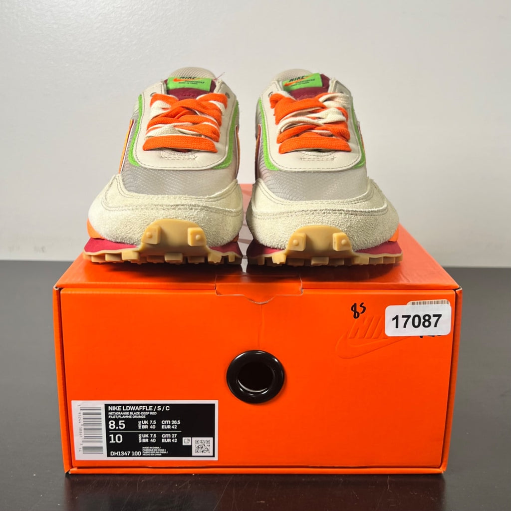 Nike LD Waffle sacai CLOT Kiss of Death Net Orange Blaze 8.5 (Lightly Worn Pre-Owned)NikeNet/Orange Blaze-Deep Red-Green Bean - Image 2