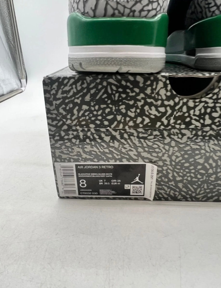 Jordan 3 Retro Pine Green 8 (Lightly Worn Pre-Owned)JordanBlack/Silver/White/Pine Green - Image 4